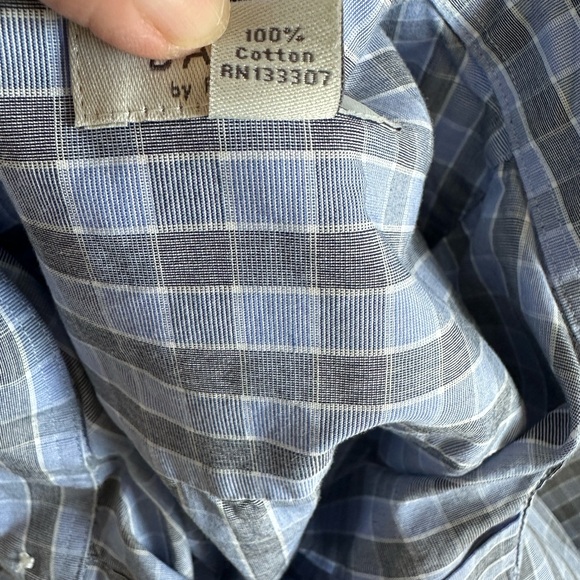 Barakett Men's Plaid Long Sleeve Button Down Shirt Blue Grey Size 17 36/37 - Picture 11 of 11
